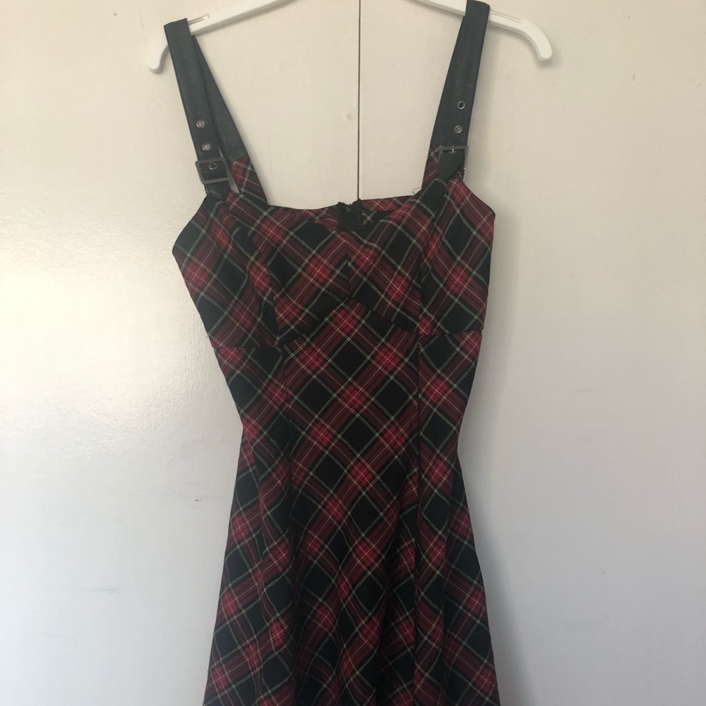 Hot Topic plaid dress with leather trim